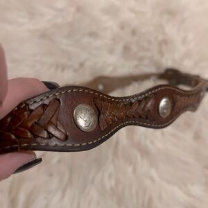 Dark Brown Genuine Leather Western Equestrian Weaved Silver Coin Adorned Belt